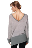 California Cashmere by Subtle Luxury Sweater 100% Cashmere Reversible Color Block Pullover in Fossil Combo