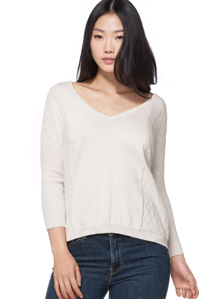California Cashmere by Subtle Luxury Sweater Cara Textured V Neck / S/M / Chalk White Cara Textured V-Neck Sweater Cotton Cashmere