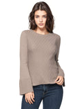 California Cashmere by Subtle Luxury Sweater Cara Textured V Neck / S/M / Delta Tan Cameron Bell Sleeve Novelty Stitch Sweater