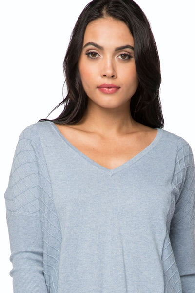 California Cashmere by Subtle Luxury Sweater Cara Textured V Neck / XS/S / Delta Blue Cara Textured V-Neck Sweater Cotton Cashmere