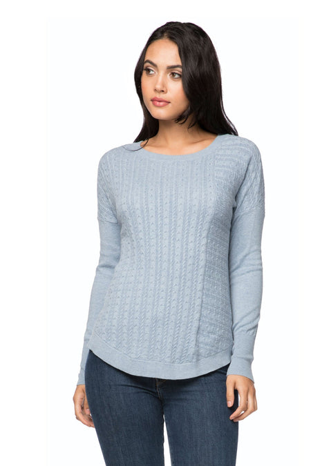 Chunky Cotton Blend Pullover Sweater- Cross Stitch "APRÈS SNOW" hand embroidery