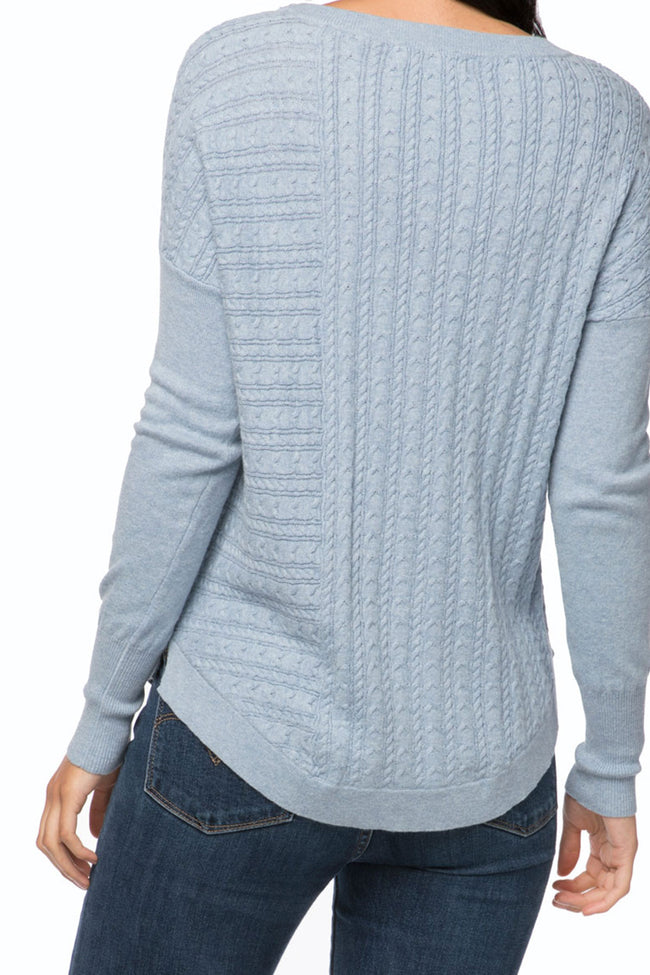 California Cashmere by Subtle Luxury Sweater Crystal Textured Patchwork Effect Cable Stitch Pullover Sweater in Cotton Cashmere