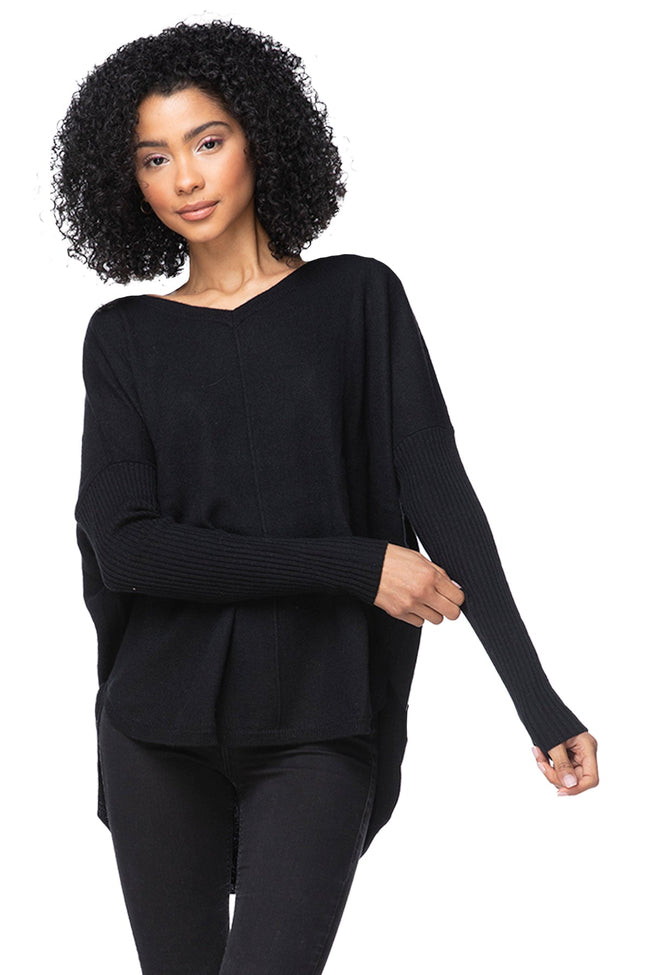 California Cashmere by Subtle Luxury Sweater Quinn Washable Cashmere Hoodie Sweater in Black