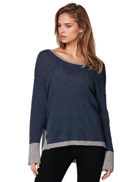 California Cashmere by Subtle Luxury Sweater Reversible Color Block Pullover / XS/S / Denim Combo 100% Cashmere Reversible Color Block Pullover in Denim Combo