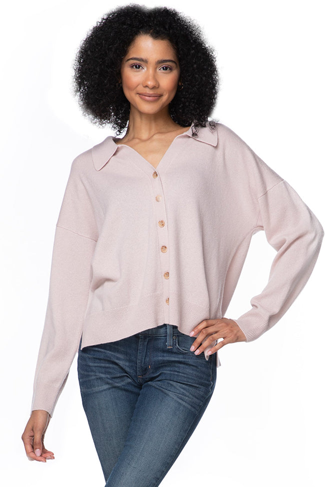 California Cashmere by Subtle Luxury Sweater Rose Washable Cashmere Collared Cardi / S/M / Dusty Rose Washable Cashmere Collared Cardi - Last ones!