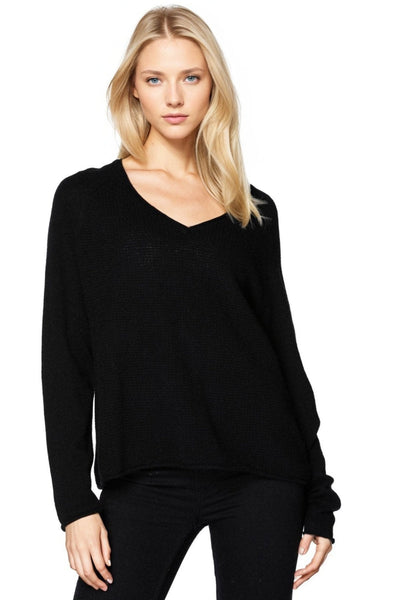 California Cashmere by Subtle Luxury Sweater Thermal V-Neck / XS/S / Black 100% Cashmere Thermal V-Neck Knit Sweater