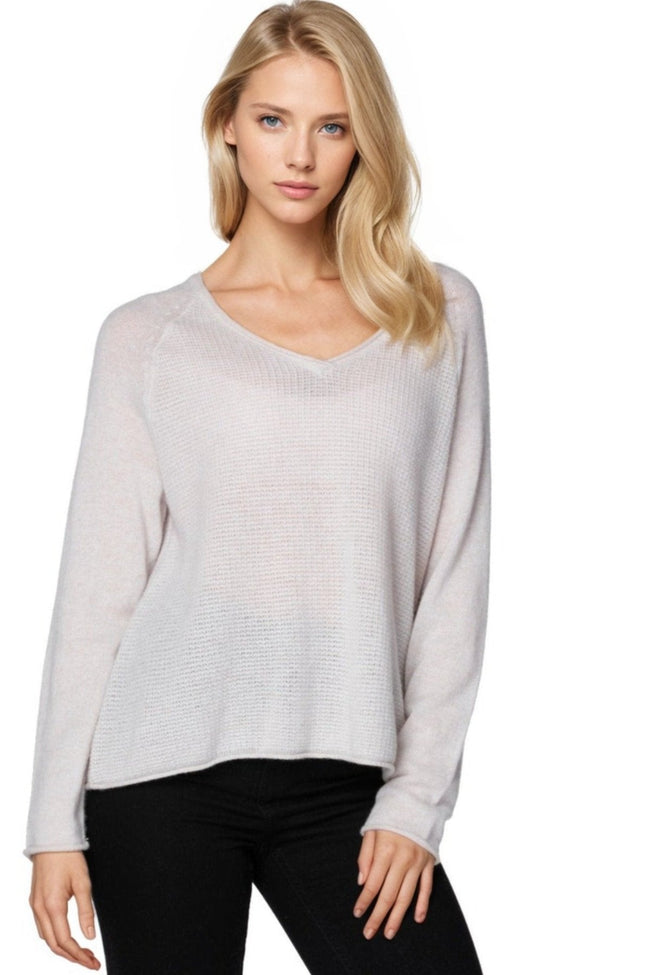 California Cashmere by Subtle Luxury Sweater Thermal V-Neck / XS/S / Parchment 100% Cashmere Thermal V-Neck Knit Sweater