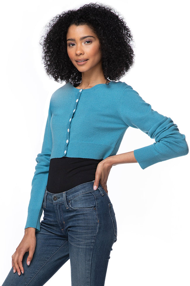 California Cashmere by Subtle Luxury Sweater Washable Cashmere Cropped Cardigan / S/M / Blue Danube Washable Cashmere Cropped Cardigan