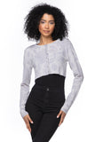 California Cashmere by Subtle Luxury Sweater Washable Cashmere Cropped Cardigan / S/M / Flower of Happiness-Silver Washable Cashmere Printed Cropped Cardigan