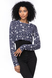 California Cashmere by Subtle Luxury Sweater Washable Cashmere Cropped Cardigan / S/M / Not your Nona's Crochet-Blue Washable Cashmere Printed Cropped Cardigan