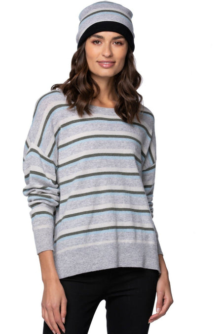 100% Cashmere Reversible Color Block Pullover in Fossil Combo