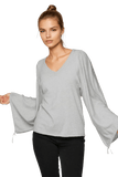 Celina Drawstring Sleeve Sweater V Neck Pullover - Subtle Luxury