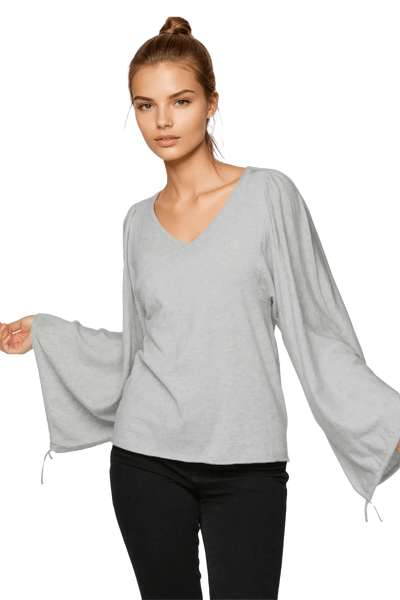 Celina Drawstring Sleeve Sweater V Neck Pullover - Subtle Luxury