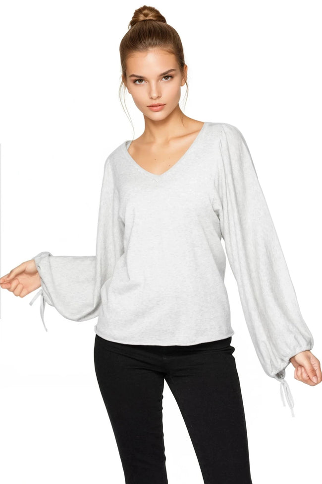Celina Drawstring Sleeve Sweater V Neck Pullover - Subtle Luxury