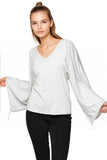 Celina Drawstring Sleeve Sweater V Neck Pullover - Subtle Luxury