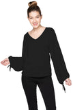 Celina Drawstring Sleeve Sweater V Neck Pullover - Subtle Luxury