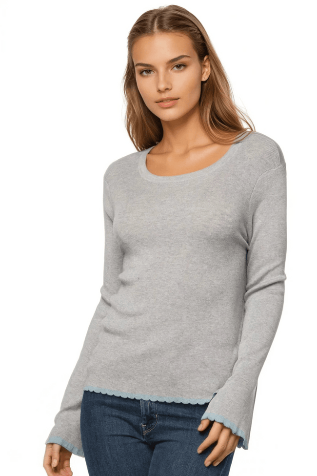 Charlotte Scallop Edge Sweater Zen Blend Crewneck Pullover - Subtle Luxury