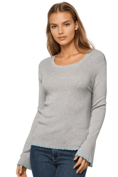 Charlotte Scallop Edge Sweater Zen Blend Crewneck Pullover - Subtle Luxury