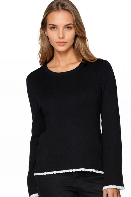 Eve Zen Blend Crewneck Sweater with Hand Stitch Embroidery