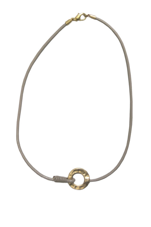 Circle Necklace on Leather Cord - Subtle Luxury