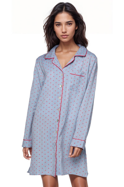 Cotton Chambray Night Shirt in Geo Dot Print - Subtle Luxury