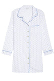 Cotton Chambray Night Shirt in White - Mini Blue Dot Print - Subtle Luxury
