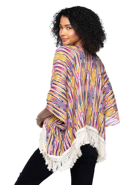 Cotton with Lurex Luxury Fringe Edge Crop Kimono - Subtle Luxury
