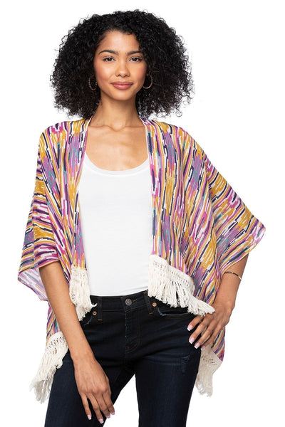 Cotton with Lurex Luxury Fringe Edge Crop Kimono - Subtle Luxury