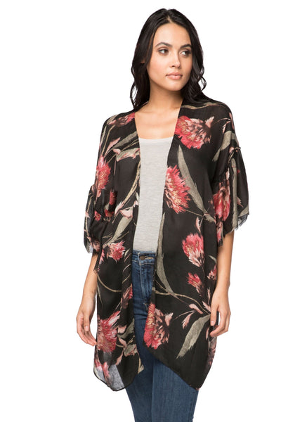 Coverup Bell Sleeve Coverup Print Kimono with Touch of Metallic - Subtle Luxury