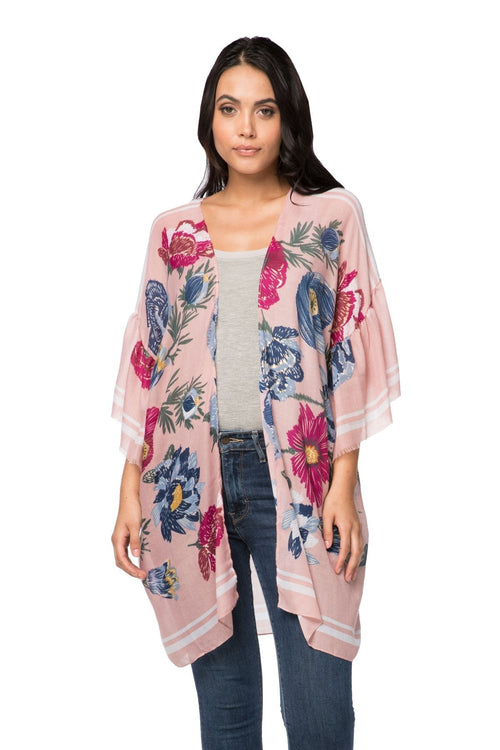 Coverup Bell Sleeve Coverup Print Kimono with Touch of Metallic - Subtle Luxury