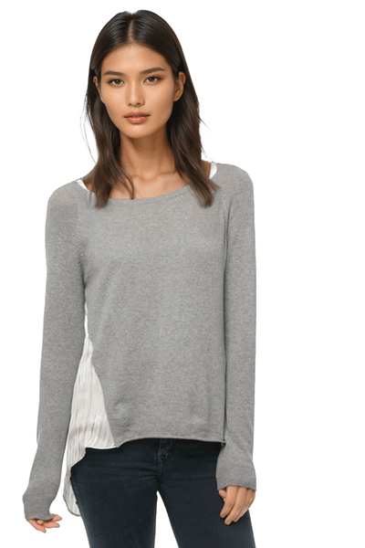 Crewneck Cotton - Cashmere Sweater with Silk Back Panel - Subtle Luxury