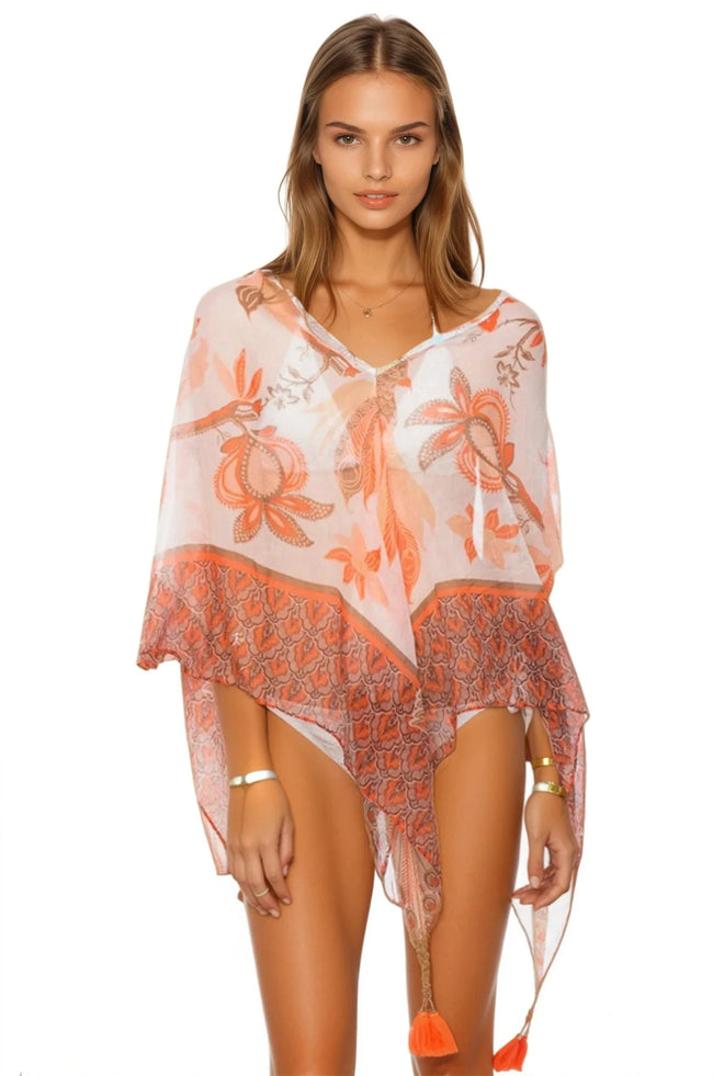 Crop Tassel Poncho in Peacock Garden Print - Subtle Luxury