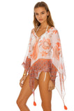 Crop Tassel Poncho in Peacock Garden Print - Subtle Luxury