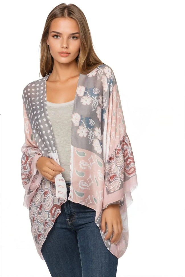 Cropped Bell Sleeve Kimono Coverup in Assorted Prints - Subtle Luxury