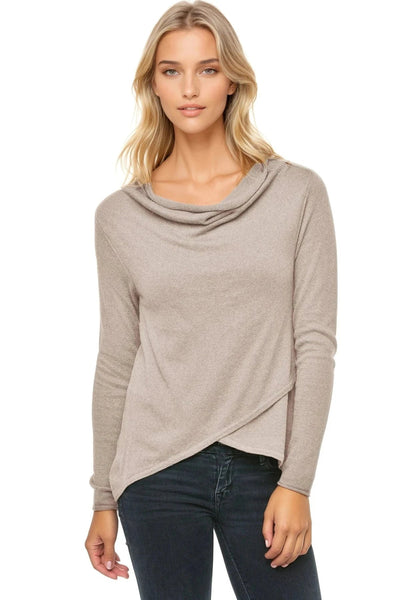 Cross Over Mock Neck Mixed Media Back Panel Sweater - Subtle Luxury