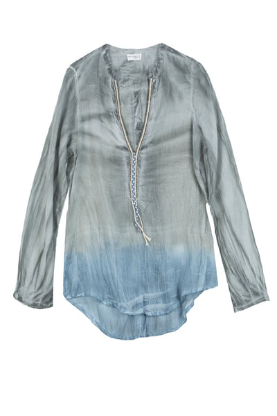 Crossover Beaded Henley Top - 100% Cotton Pigment Dye - Subtle Luxury