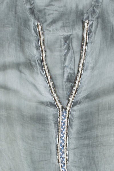 Crossover Beaded Henley Top - 100% Cotton Pigment Dye - Subtle Luxury