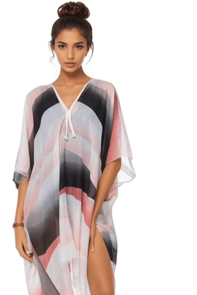 Dawn's Light Print Sheer Coverup Kaftan Dress - Subtle Luxury