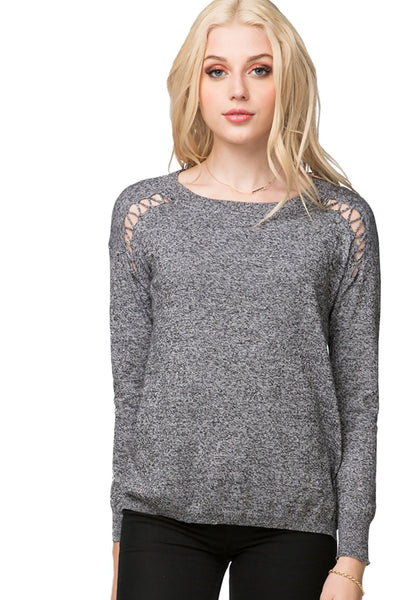 Ella Lace Up Detail Pullover Cotton Cashmere Sweater - Subtle Luxury
