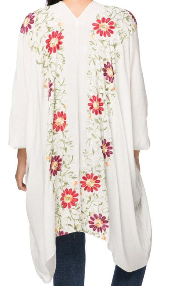 Floral Vines Embroidered Kimono Coverup - Subtle Luxury