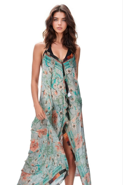 Flowing Florals Print Coverup Sundress Maxi Dress - Subtle Luxury
