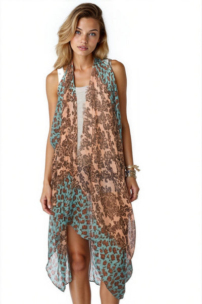 Free Spirit Multi - Wear Coverup Vest Dress in Leopard Damask Print - Subtle Luxury