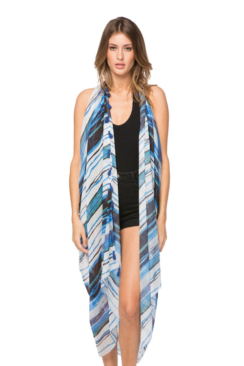 Free Spirit Multi - Wear Coverup Vest in Aqua Ritual Print - Subtle Luxury
