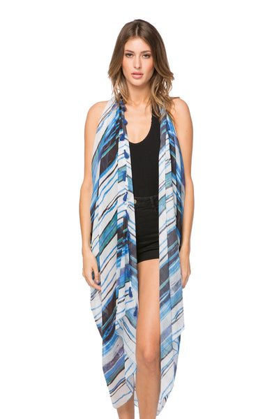 Free Spirit Multi - Wear Coverup Vest in Aqua Ritual Print - Subtle Luxury