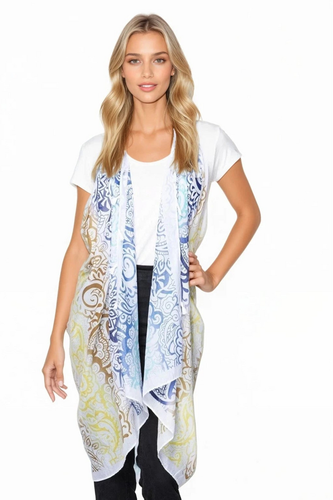 Free Spirit Vest in Paisley Wisps Print in Blue - Subtle Luxury