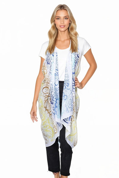 Free Spirit Vest in Paisley Wisps Print in Blue - Subtle Luxury