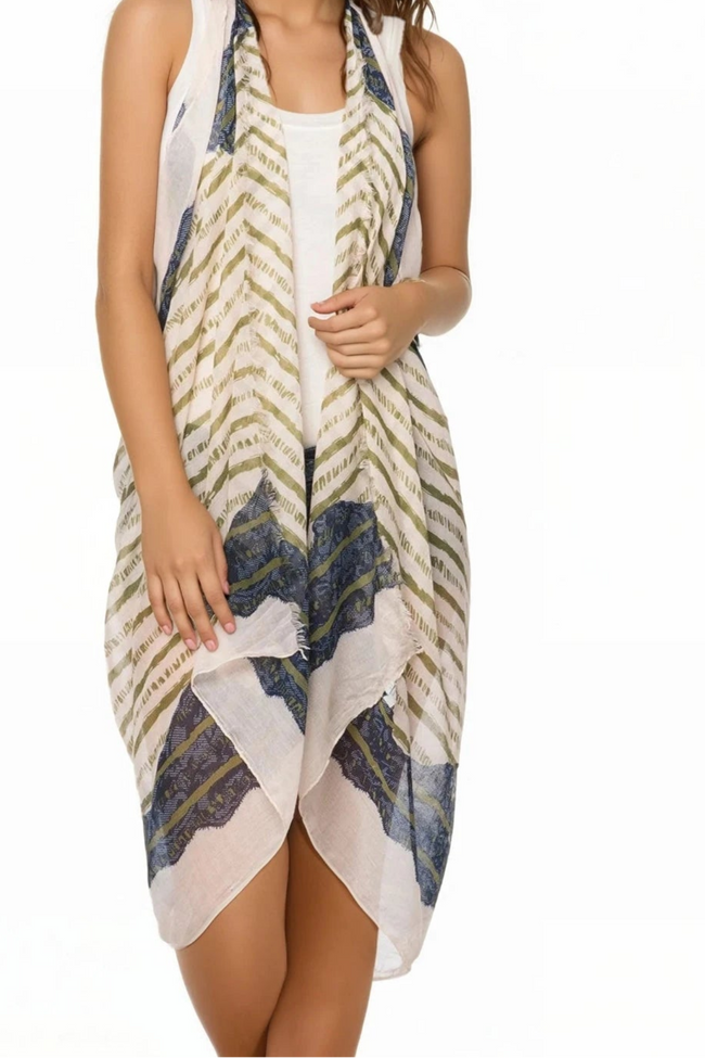 Free Spirit Vest in Striped Lace Border Print - Subtle Luxury