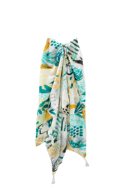 Golden Afternoon Texture Print Sarong Wrap Scarf Coverup - Subtle Luxury