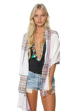 Hand - Loomed Luxury Woven Scarf – White with Multi - Color Boho Stripe - Subtle Luxury