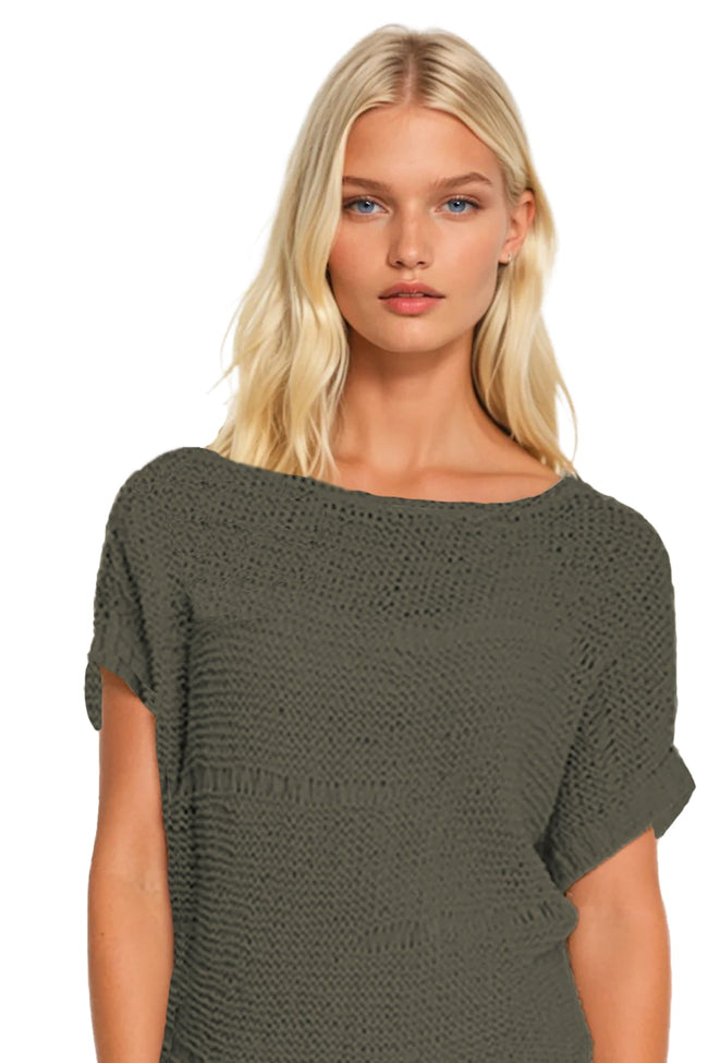 Hand Loomed Wide Boat Neck Top Hand Knit Sweater - Subtle Luxury